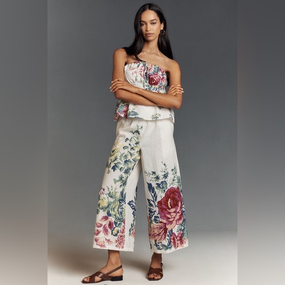 Anthropologie Dresses & Skirts - Anthropologie the Somerset Floral Linen Top & Wide Leg Pull On Pants Set